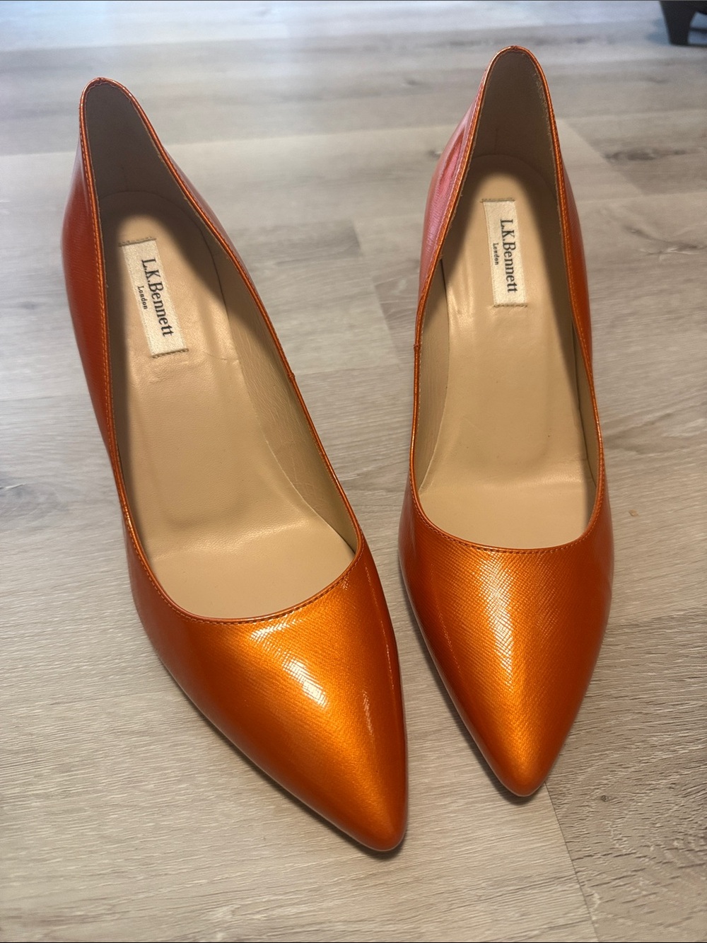 LK Bennett Metallic Orange Pointed-Toe Pumps